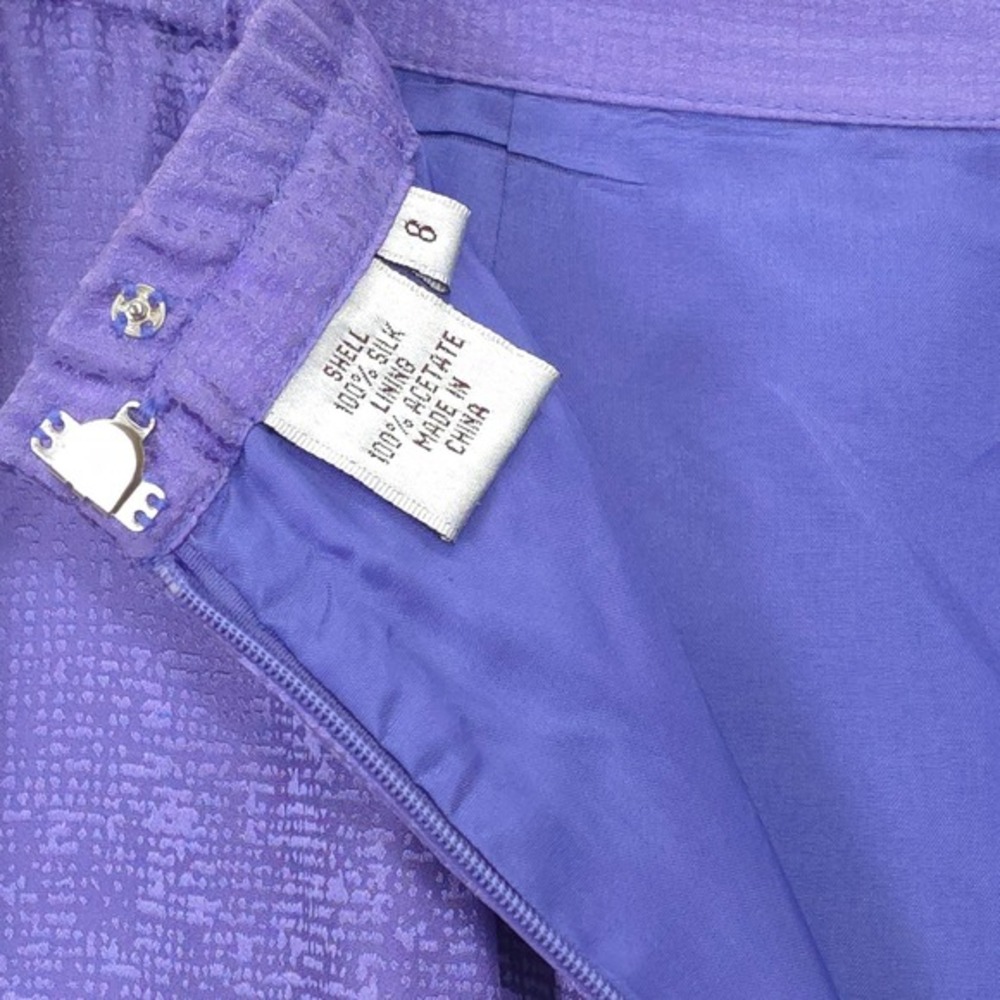 Adrianna Papell Silk Skirt Suit Set Purple Textured Tie Neck Career Wear VTG 90 - Picture 7 of 15